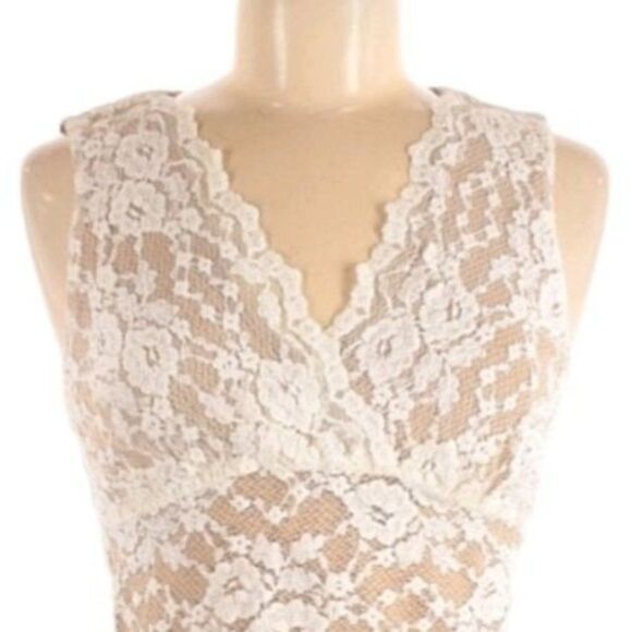 Vtg 80's Nude Netted Cream Lace Overlay Surplice Sleeveless Empire Top Sz M - Picture 5 of 9